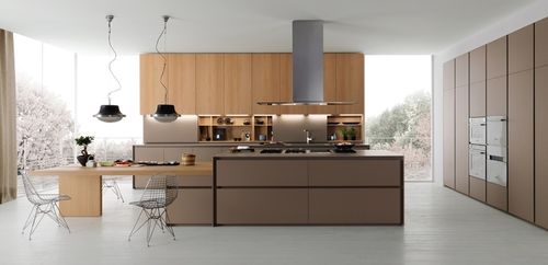 Современная кухня - AXIS012 - Zampieri Cucine - из фанерованной древесины / без ручки