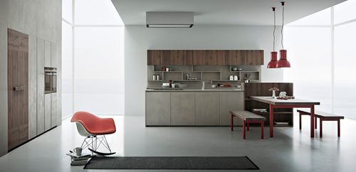 Современная кухня - LINE K - Zampieri Cucine - из фанерованной древесины / без ручки / лакированная