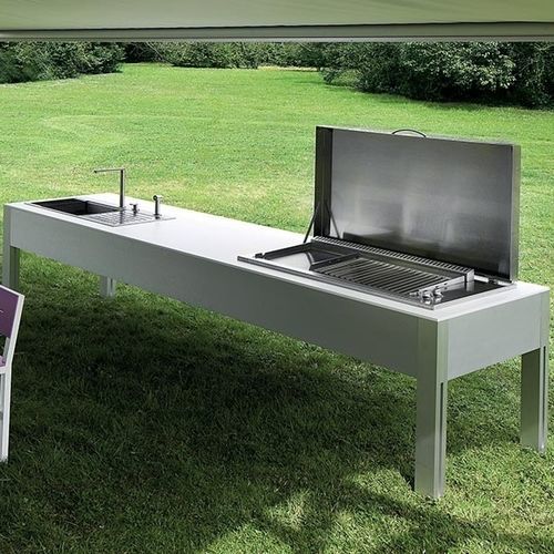 Современная кухня островного типа из металла - ZERODIECI - TAO DESIGN - среднего размера / для профессионального использования / газовая