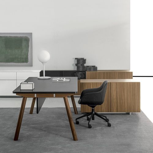 Современный рабочий стол - DV911 NOTO - Della Valentina Office - из дерева / из цельной древесины / из стекла