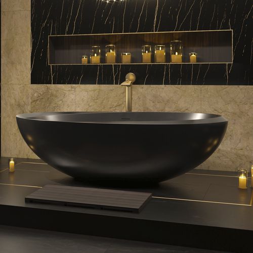 Овальная ванна - ILLUSION-BLCK - Aquatica Marmite SP. Z.o.o - островная / для жилых зданий / из Solid Surface