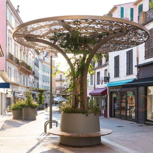 Современная общественная скамейка - HYERES - TF URBAN - из стали / из дерева / со спинкой