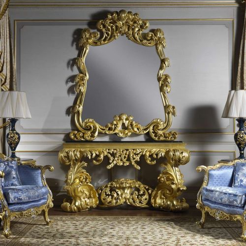 Стол-консоль в стиле барокко - art. 995 - VIMERCATI MEDA LUXURY CLASSIC FURNITURE - из мрамора / с основанием из позолоченного металла / прямоугольный