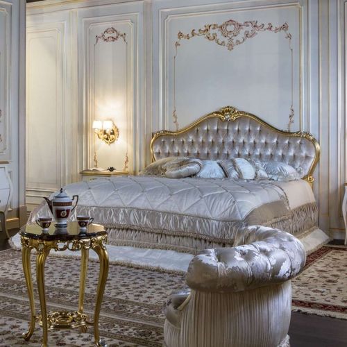 Двуспальная кровать - carving and gilding - VIMERCATI MEDA LUXURY CLASSIC FURNITURE - стилизованная / обитая / с обитым изголовьем