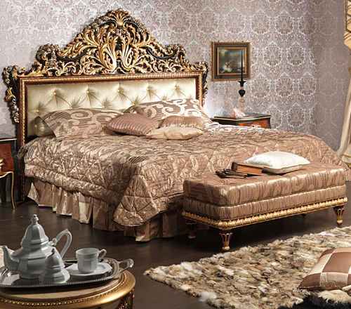 Двуспальная кровать - EMPERADOR BLACK  - VIMERCATI MEDA LUXURY CLASSIC FURNITURE - стиль Людовик XIV / обитая / с обитым изголовьем
