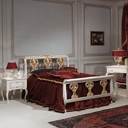 Двуспальная кровать - FRENCH 18TH CENTURY - VIMERCATI MEDA LUXURY CLASSIC FURNITURE - во французском стиле / с обитым изголовьем / из резного дерева