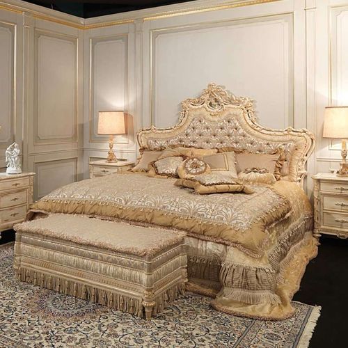 Двуспальная кровать - White and Gold - VIMERCATI MEDA LUXURY CLASSIC FURNITURE - стилизованная / обитая / с обитым изголовьем