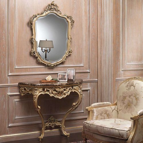 Стилизованный стол-консоль - art. 920 - VIMERCATI MEDA LUXURY CLASSIC FURNITURE - из мрамора / с основанием из дерева, позолоченного сусальным золотом / с зеркалом