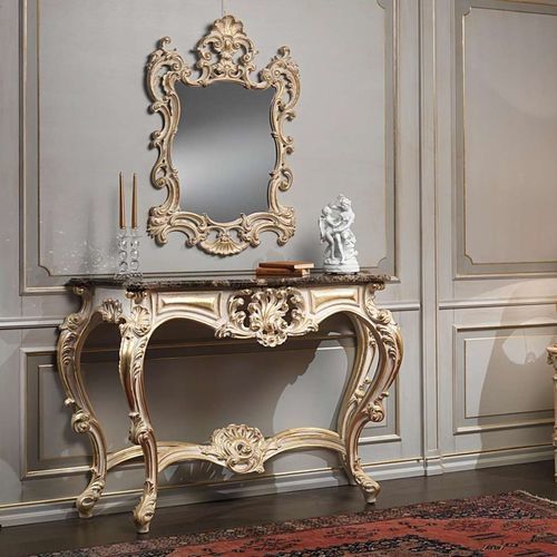 Стилизованный стол-консоль - WHITE AND GOLD - VIMERCATI MEDA LUXURY CLASSIC FURNITURE - из окрашенной древесины / с основанием из дерева, позолоченного сусальным золотом / прямоугольный