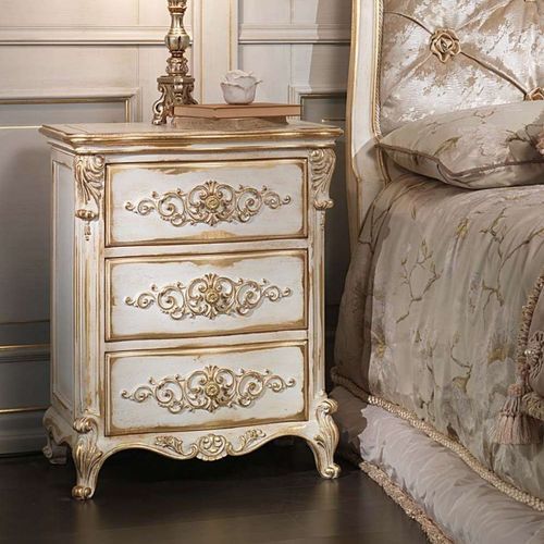 Ночной столик в стиле Людовика XVI - WHITE AND GOLD - VIMERCATI MEDA LUXURY CLASSIC FURNITURE - из дерева / с основанием из древесины / прямоугольный