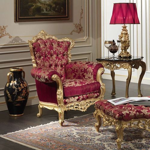 Кресло в стиле барокко - Barocco - VIMERCATI MEDA LUXURY CLASSIC FURNITURE - из ткани / красное / позолоченное