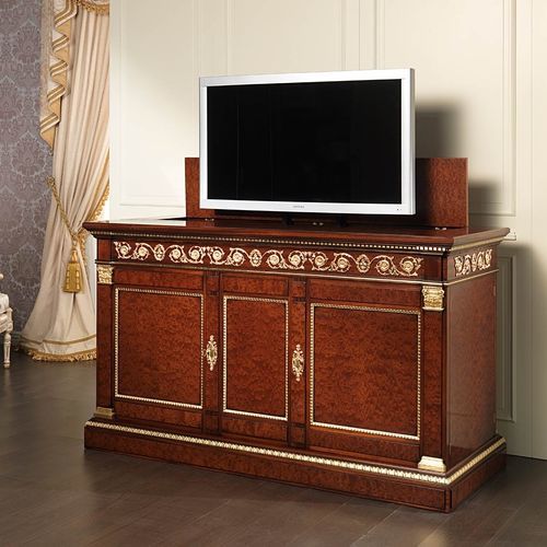 Тумба под телевизор в стиле ампир - art. 90 - VIMERCATI MEDA LUXURY CLASSIC FURNITURE - с подъемником экрана / из латуни / из красного дерева