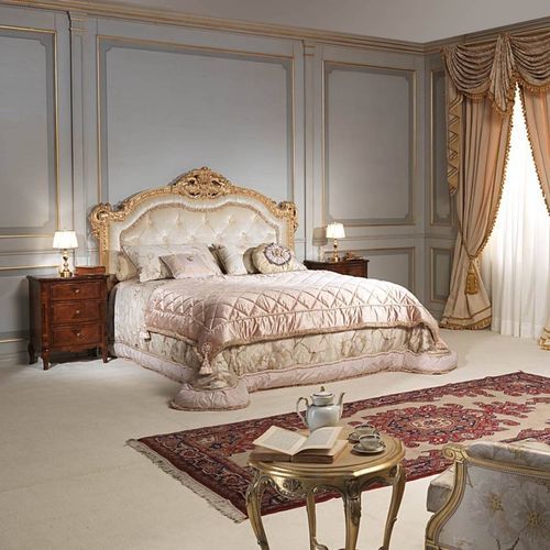 Двуспальная кровать - FRENCH 19TH CENTURY - VIMERCATI MEDA LUXURY CLASSIC FURNITURE - стилизованная / обитая / с обитым изголовьем