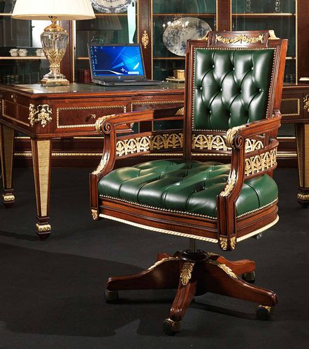 Стилизованное кресло для офиса - ERMITAGE - VIMERCATI MEDA LUXURY CLASSIC FURNITURE - из кожи / из дерева / коричневое