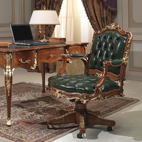 Стилизованное кресло для офиса - ART. 2008/16 - VIMERCATI MEDA LUXURY CLASSIC FURNITURE - из кожи / из дерева / коричневое