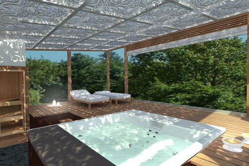 Самонесущая веранда - SPA - Cagis Srl - из тикового дерева / из стекла / из стали