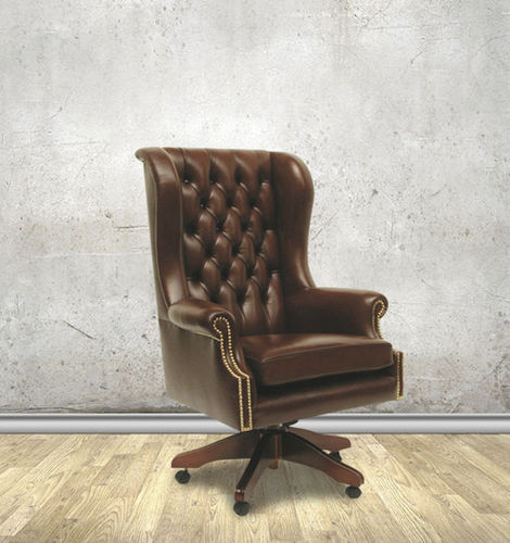 Кресло для офиса честерфилд - Victoria  - Kingsgate Furniture ltd - из кожи / из цельной древесины / с высокой спинкой