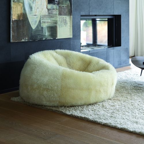 Современное кресло-мешок - Beanbag - PH Collection - из овечьей шкуры / белое / с подлокотниками