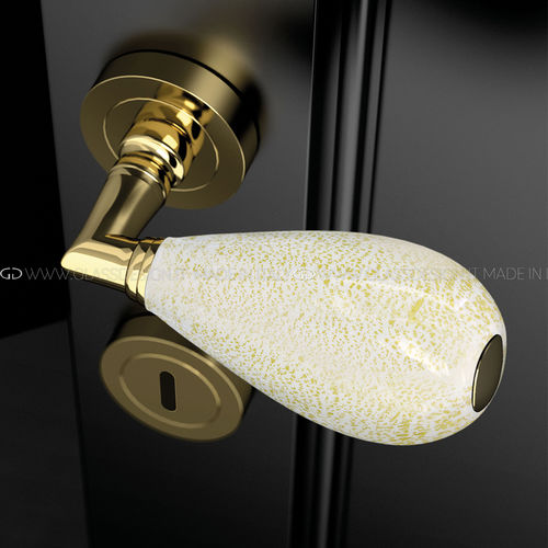 Дверная ручка - Goccia White/Gold - GLASS DESIGN Srl - из латуни / из муранского стекла / стилизованная