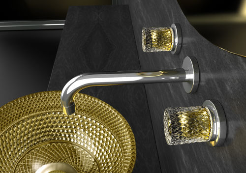 Двухрычажный смеситель для раковины - LYRIC RAMADA crystal handles GOLD - GLASS DESIGN Srl - настенный / из кристалла / для ванной комнаты
