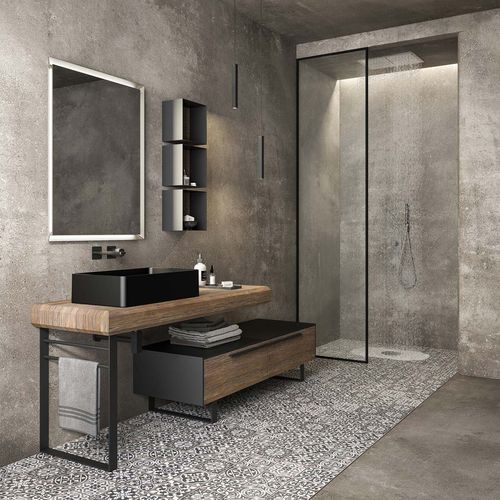 Столешница для раковины из дерева - LIFE 08 - LEGNOBAGNO - из керамики / со встроенными полотенцесушителями
