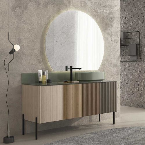 Напольная тумба под умывальник - RT09 Striped - LEGNOBAGNO - из дуба / из стекла / из металла