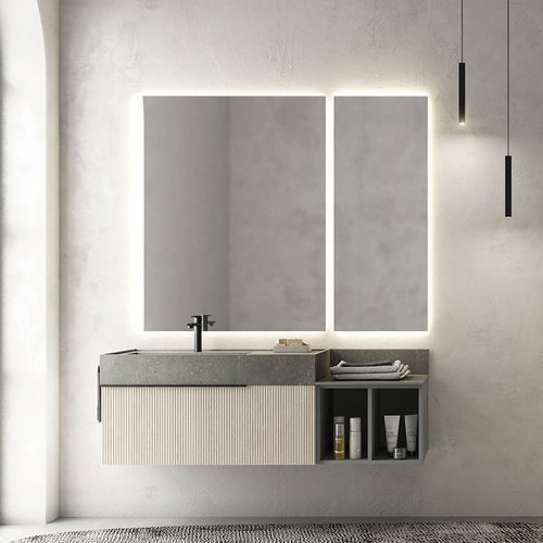Подвесная тумба под умывальник - RT10 Ribbed - LEGNOBAGNO - из беленого дуба / из ламината высокого давления / современная
