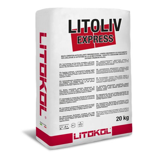 Строительный раствор армированный волокном - LITOLIV EXPRESS - LITOKOL - для исправления неровностей / самовыравнивающийся / противоусадочный