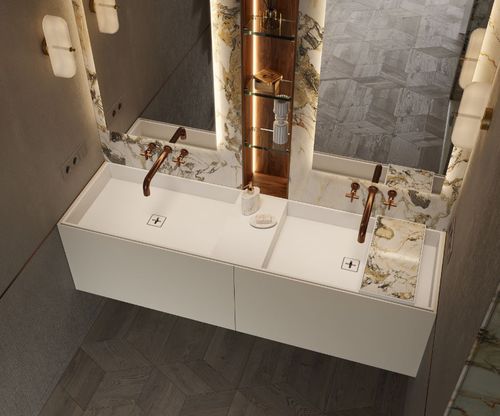 Встраиваемая раковина - CANASTA - MOMA DESIGN - из Corian® / на заказ / со встроенным ящиком