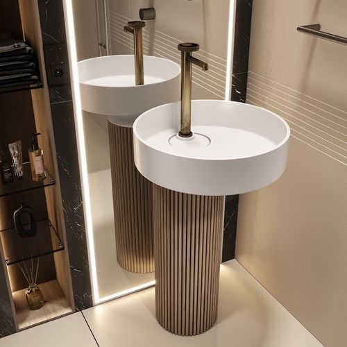 Раковина на ножке - TOWER OYSTER - MOMA DESIGN - из дерева / из Corian® / круглая