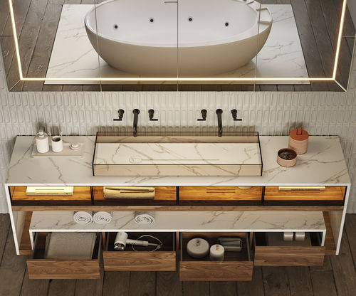 Двойная тумба под умывальник - EXCELLENT GLASS PLUS - MOMA DESIGN - напольная / из дерева / из алюминия