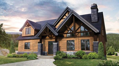 Дом из штабелированного массивного лесоматериала - Denali - TIMBER BLOCK  - экологический / современный / с террасой