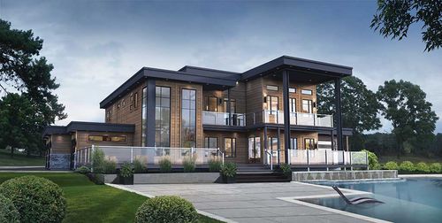 Сборный дом - Panorama - TIMBER BLOCK  - из штабелированного массивного лесоматериала / экологический / современный