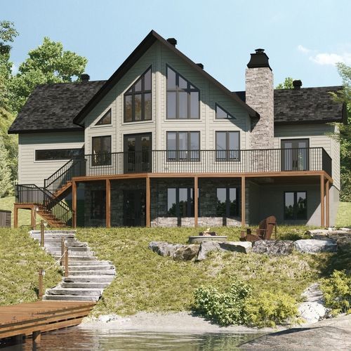 Дом из штабелированного лесоматериала - Raleigh - TIMBER BLOCK  - современный / двухэтажный / с террасой