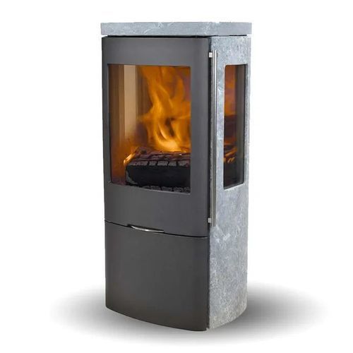 Печь-камин на дровах - SENZA SOAPSTONE SIDEGLASS - Jydepejsen A/S - отдельностоящая / с 3 поверхностями / современная