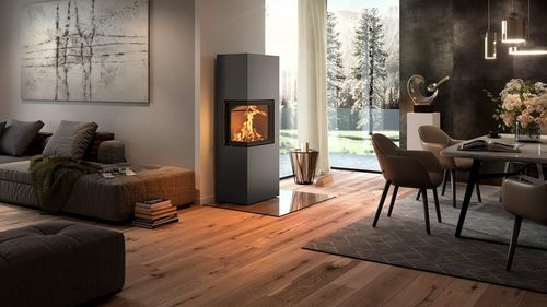 Печь-камин на дровах - Lungo 2L - Spartherm - The Fire Company - 5 кВ...10 кВ / напольная / двусторонняя