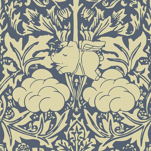 Дизайнерский обои - MORRIS DREAM - CREAM AND BLUE - Mineheart - из нетканых материалов / в цветочек / природный мотив