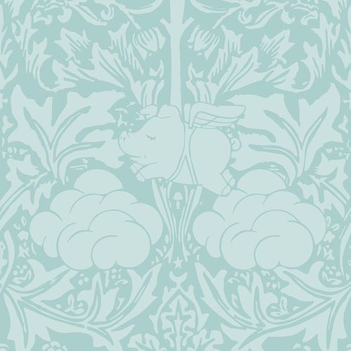 Обои барокко - MORRIS DREAM - MINTY EGG BLUE - Mineheart - из нетканых материалов / в цветочек / имитация ткани
