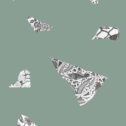 Современный обои - GREEN &amp; GREY PLATE FRAGMENT - Mineheart - из нетканых материалов / с рисунком / имитация кафельной плитки