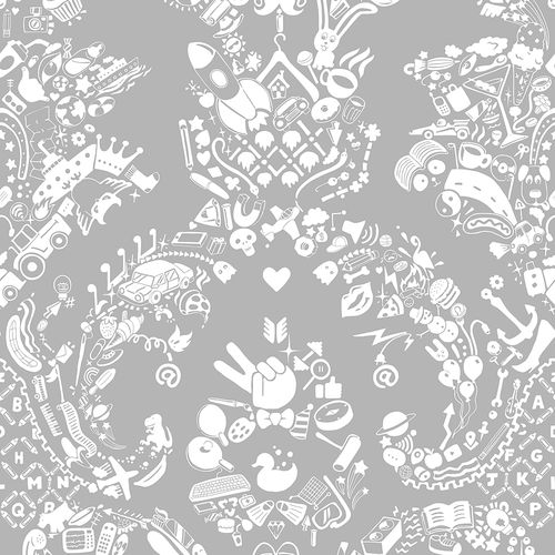 Современный обои - NEW WORLD DAMASK - WHITE &amp; GREY - Mineheart - из нетканых материалов / дамасский / имитация мрамора