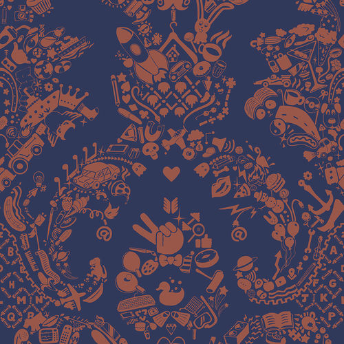 Современный обои - NEW WORLD DAMASK - PURPLE AND ORANGE - Mineheart - из нетканых материалов / дамасский / имитация ткани
