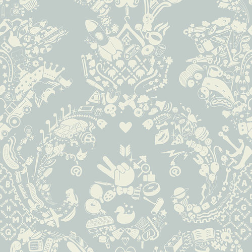 Современный обои - NEW WORLD DAMASK  - GREY BLUE &amp; WHITE - Mineheart - из нетканых материалов / дамасский / имитация ткани