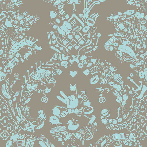 Дизайнерский обои - NEW WORLD DAMASK - GREY &amp; BLUE - Mineheart - из нетканых материалов / с рисунком / имитация ткани