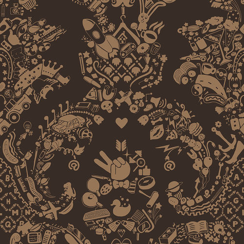 Обои уникальный дизайн - NEW WORLD DAMASK - BROWN &amp; BEIGE - Mineheart - из нетканых материалов / с рисунком / имитация ткани