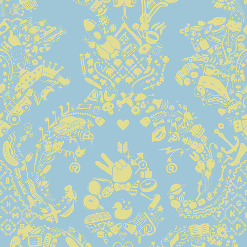 Обои уникальный дизайн - NEW WORLD DAMASK - BLUE &amp; LIME - Mineheart - из нетканых материалов / с рисунком / имитация ткани