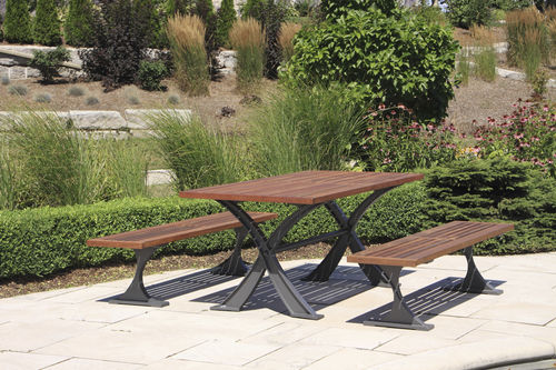 Современный комплект стол-лавки - MLPT1200 - Maglin Site Furniture - из дерева / из алюминия / для наружного применения