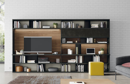 Современный настенный комплект для ТВ - EST101 - VIVE - MUEBLES VERGE S.L. - из дерева / со встроенным освещением