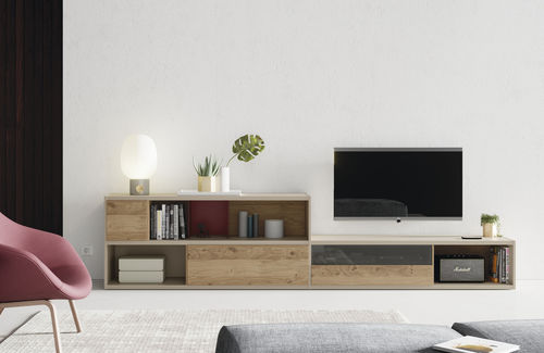 Современный настенный комплект для ТВ - EST104 - VIVE - MUEBLES VERGE S.L. - из дерева / из стекла