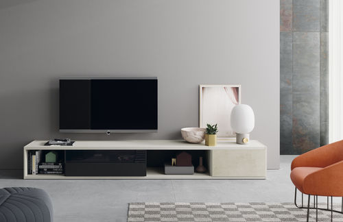 Современный настенный комплект для ТВ - EST112 - VIVE - MUEBLES VERGE S.L. - из лакированной древесины / из стекла / из керамики