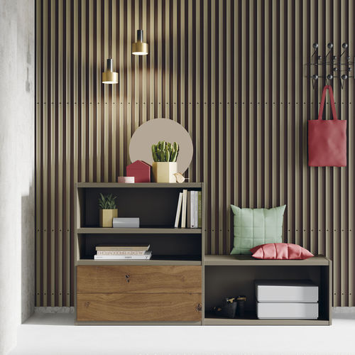 Модульный книжный шкаф - EST120 - VIVE - MUEBLES VERGE S.L. - современный / из лакированной древесины / из состаренного дуба